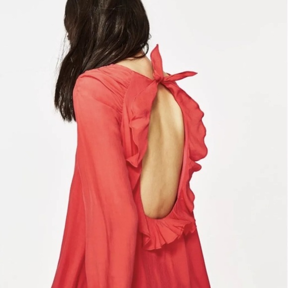 Zara Trafaluc Collection Ruffled Open Back Mini Dress New With Tags - Picture 7 of 8